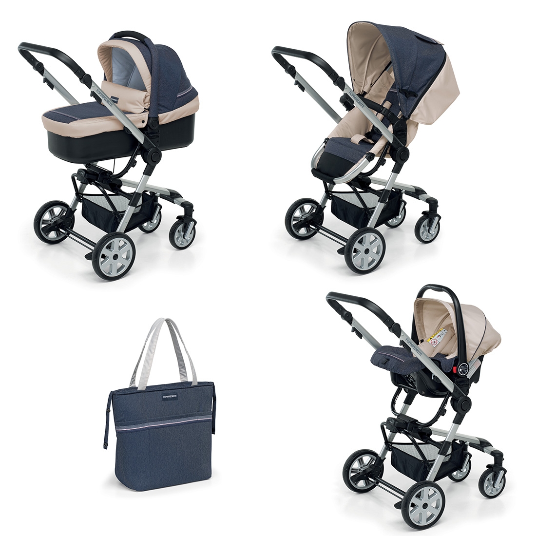 Foppapedretti Supertres 3 in 1 Kombi-Kinderwagen Denim Ocean-Blau PF8306 AS 