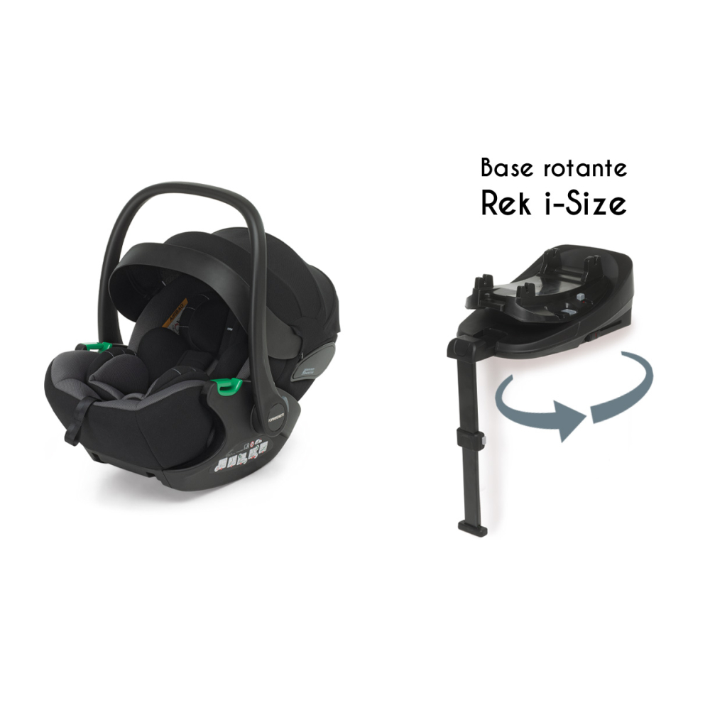Rek i-Size, utilizzabile dalla nascita  a 87 cm con la base rotante Rek i-Size (venduta separatamente)