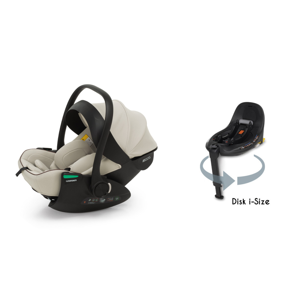 Disk Infant rekline i-Size, utilizzabile dalla nascita a 87 cm con la base rotante Disk i-Size  (venduta separatamente)