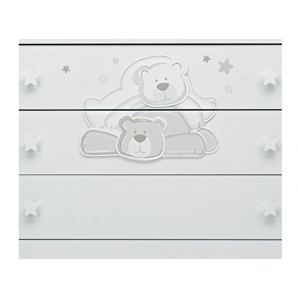 Cassettiera nella colorazione bianco decorata con divertenti orsetti giocherelloni