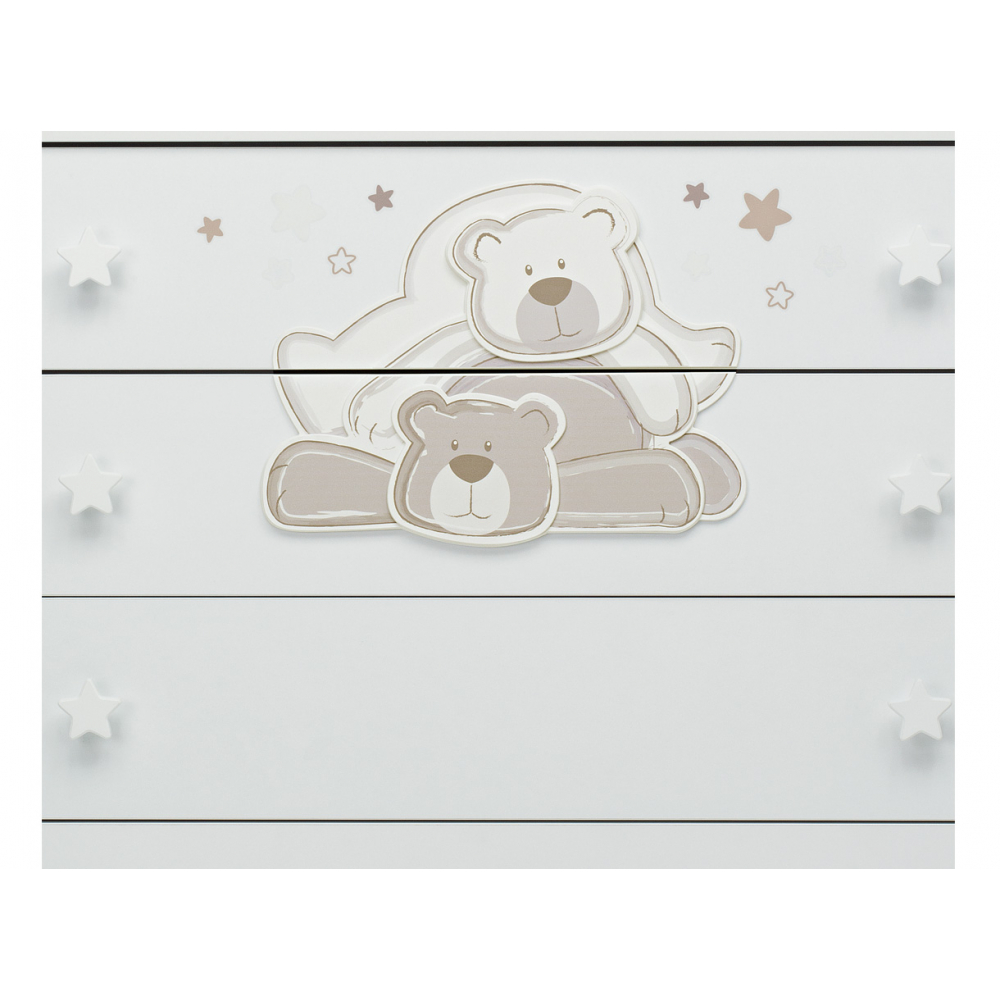Chest of drawers in dove colour decorated with cute playful little bears