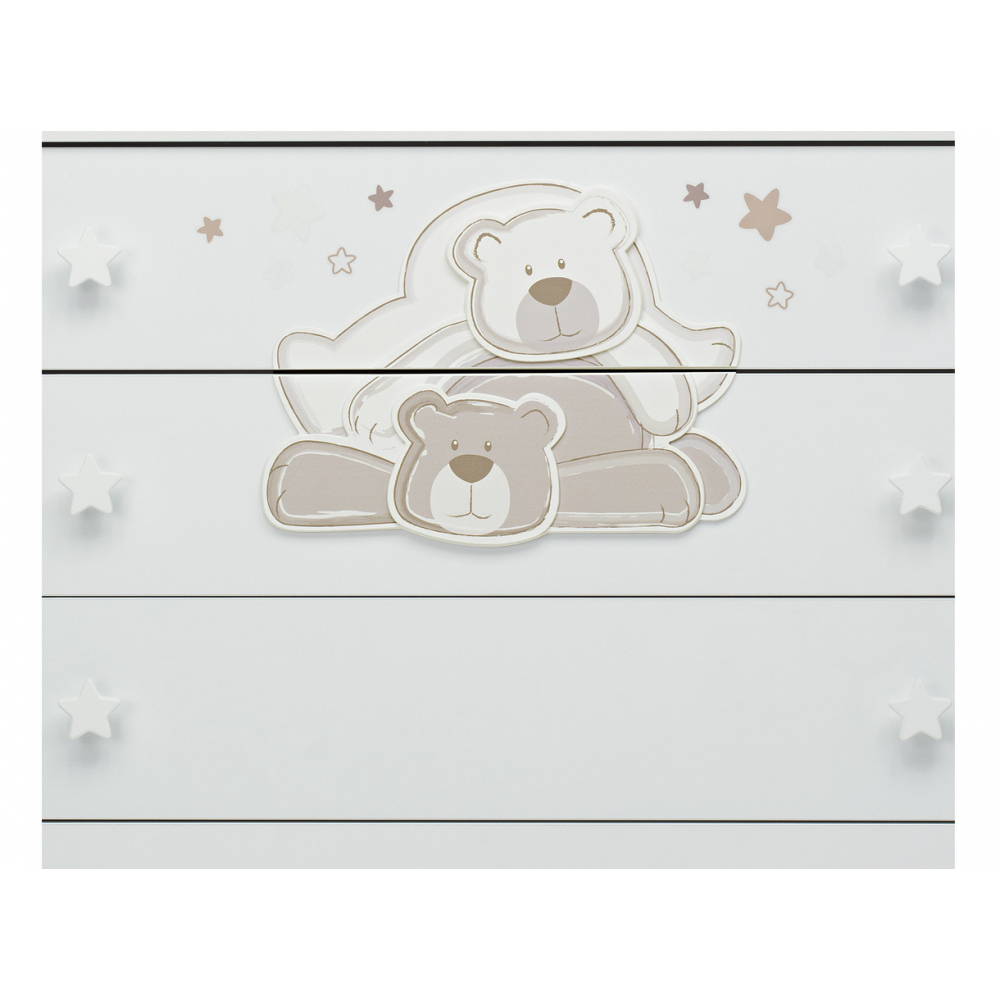 Cassettiera nella colorazione tortora decorata con divertenti orsetti giocherelloni