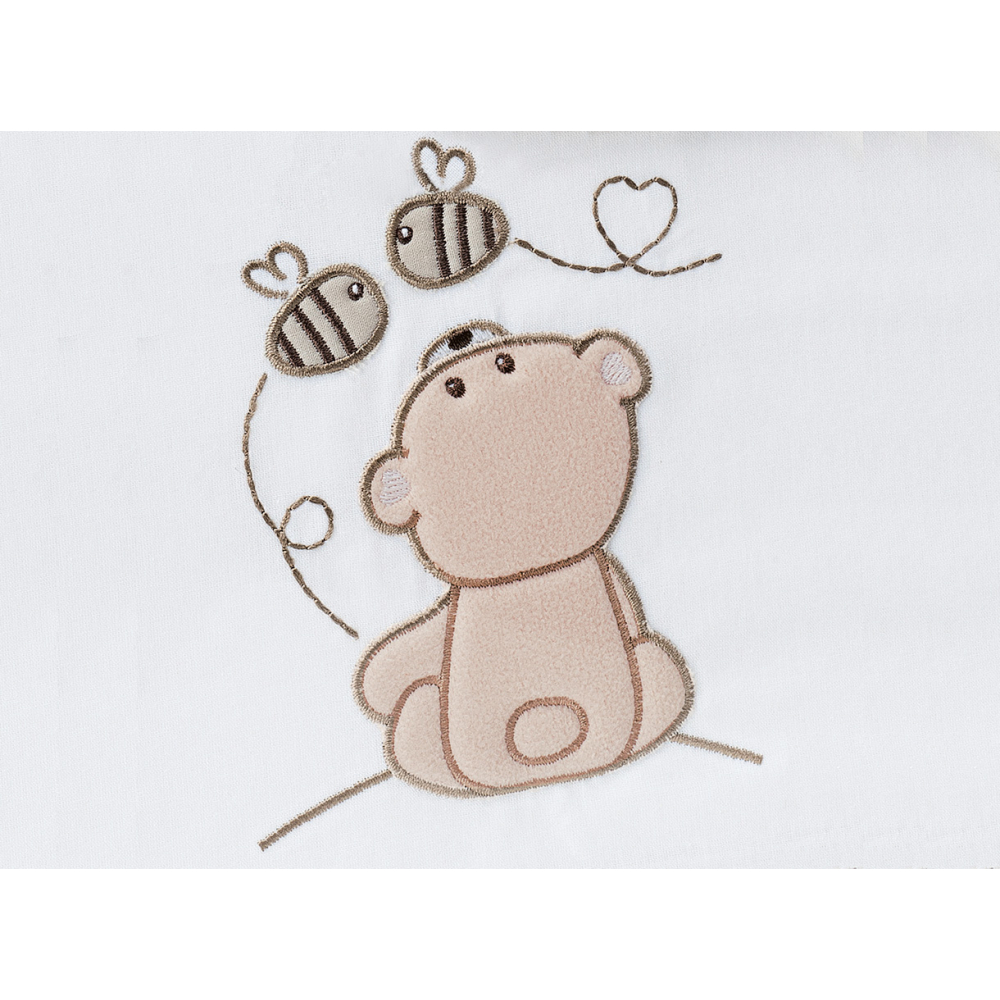 Embroidered teddy bear and two nice bees, in the shades of beige